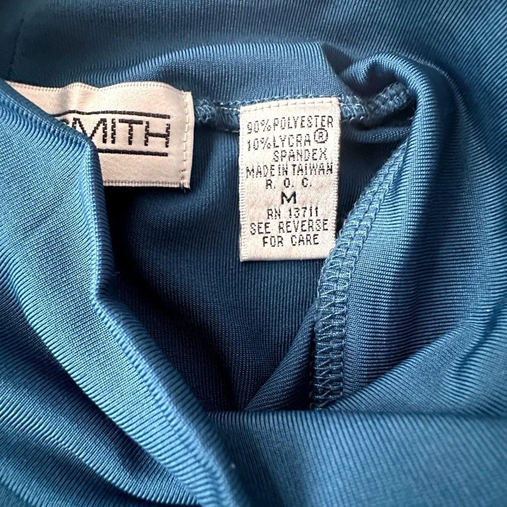 Vintage Amanda Smith Blue Mock‎ Neck Short Sleeve Stretch Top Women's Size M NWT